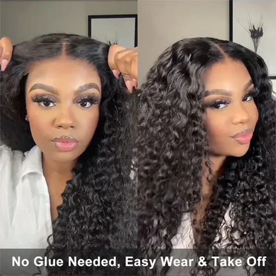 Wear and Go 8x5 Lace Closure Glueless Wigs Human Hair Pre Cut Deep Wave Lace Front Wigs